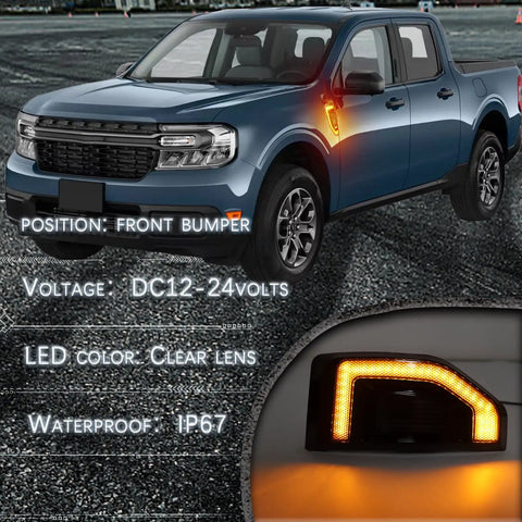 Led Dope Amber LED Fender Side Marker Lights Kit For Ford Maverick 2022 2023 2024 2025 Amber Front Fender Lamps With Amber Sequential Turn Signal And Daytime Running Light 2 Pcs installed on truck