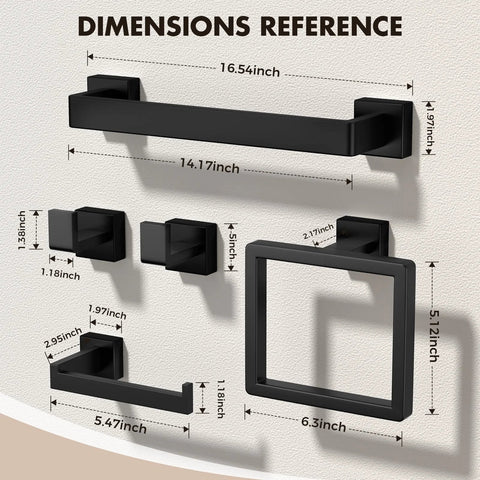 Matte Black 5 Piece Bathroom Hardware Set Made Of SUS304 Stainless Steel Wall Mounted Towel Bar Towel Ring Toilet Paper Holder And Two Towel Hooks