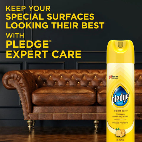 Quick Fix Wood Furniture Polish Spray For Stainless Steel And Hardwood Erases Sticky Fingerprints And Dust With A Zesty Lemon Scent on a leather couch.