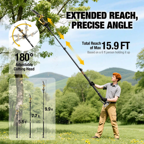 Person using 2 In 1 Cordless Pole Saw And Chainsaw For 20V Max Battery Not Included Tool Only With 1200W Brushless Motor and 16 ft reach