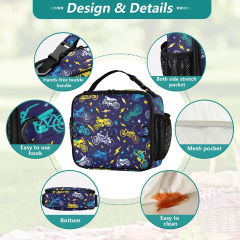 Insulated Lunch Bag With Shoulder Straps For Office Travel School Keeps Food Fresh With A Dope Lightning Bolt Design, Spacious Main Compartment, Side Pockets, Durable Polyester Tote For Kids Men Women.