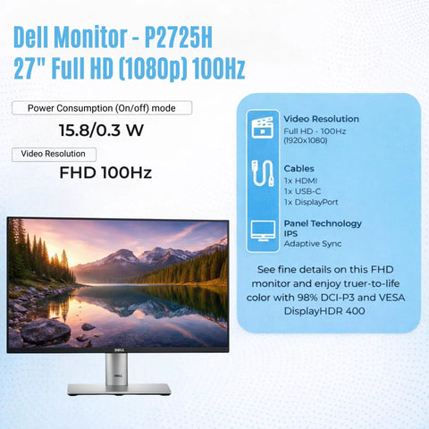 27 Inch Full HD IPS Monitor With USB 3.0 Upstream, DisplayPort and HDMI Cables, Ultra Thin Bezel, Tilt Swivel, Anti Glare, Blue Light Filter, Flicker Free, ComfortView Plus, 60 Hz, Power Cable Included