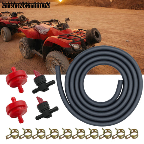One Quarter Inch Fuel Line Hose Kit With Clamps And Valves For DIY Lawn Mower Repair 6.6 Ft Long Replacement Line in desert setting