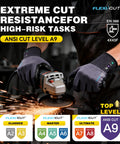 ANSI A9 Cut Resistant Work Gloves With BCOMB Breathable Grippy Fabric, shown using grinder, black large size.