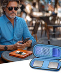Hard Travel Case For KardiaMobile EKG Monitors 1 Lead 6L 6L Max With pill box and foam lining shown on table outdoors
