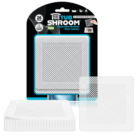 26 Pack Square Disposable Drain Hair Catcher Mesh Strainer Stickers For Shower Bathtub And Sink Keeps Your Plugs Tight packaging and product display
