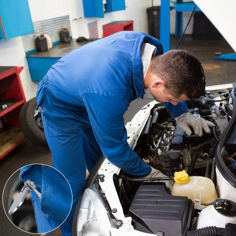 Mechanic using Pair Of Telescoping Inspection Mirrors Extend To 28 Inches With 360 Degree Rotation And Detachable Pocket Mirror