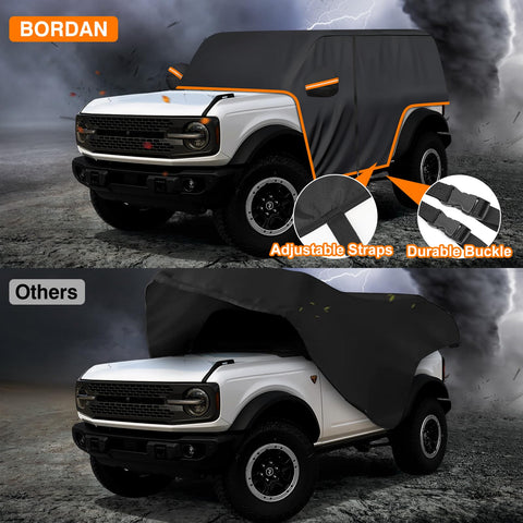 Ford Bronco 2 Door Cab Cover 420D Oxford Fabric Waterproof All Weather Sun Rain UV Dust Protection with Zipper Door on vehicle