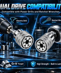 2 Pack Self Adjusting Socket Wrench Set, 3/8 Drive Universal Multi Jaw, compatible with electric drill and ratchet wrench.