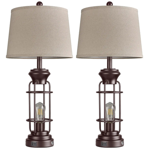 Set Of 2 Farmhouse Style Table Lamps For Living Room And Nightstand, 28 Inch Dimmable Touch Lamps In Oil Rubbed Bronze Finish, Includes 4 Bulbs, Rustic Industrial Lighting That Pops In Any Room