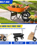 13 Inch Flat Free Wheelbarrow Tire 4.00 6 Heavy Duty With Universal Solid Tire And Five Eighth Inch Bearing Plus Three Quarter Inch Bearing Kit Replacement Wheel For Wheelbarrow Hand Truck Garden Includes Adapter Kit visible on wheelbarrow and various carts