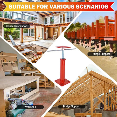 Beefy 4 Pack Adjustable House Jacks For Leveling 11 To 16 Inch Height Range 8820 Lbs Capacity Per Jack Galvanized Telescoping Support Jacks For Crawlspace And Basement with various applications like house renovation, bridge support, workshop.