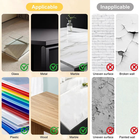 Image showing surfaces applicable and inapplicable for 12 Pack Clear Corner Protectors Baby Proof Furniture Edge Bumpers.