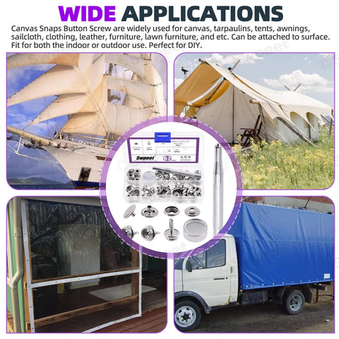 Wide applications of 62Pcs Canvas Snap Kit for Marine Canvas Upholstery and Boat Covers, Stainless Steel Pro Grade Marine Fasteners