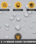 Heavy Duty 16x20 Foot Tarp With Brass Grommets And Reinforced Edges 14 Mil Thick Waterproof Poly Tarp showing water droplets