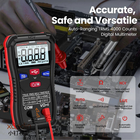 Rechargeable Digital Multimeter Tester With Type-C Interface shown measuring voltage on circuit board