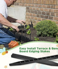 24 Piece 12 Inch Heavy Duty Landscape Lawn Garden Border Stakes Set Black Plastic Stakes For Easy Install DIY Friendly Yard Edging For Bender Board Terrace Outdoor Wires And Garden Borders used in garden setup.