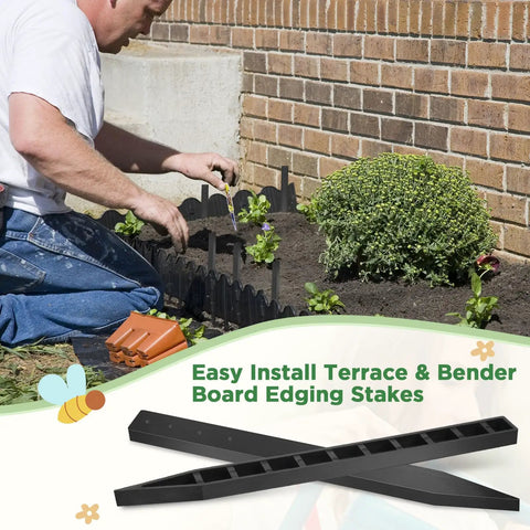 24 Piece 12 Inch Heavy Duty Landscape Lawn Garden Border Stakes Set Black Plastic Stakes For Easy Install DIY Friendly Yard Edging For Bender Board Terrace Outdoor Wires And Garden Borders used in garden setup.