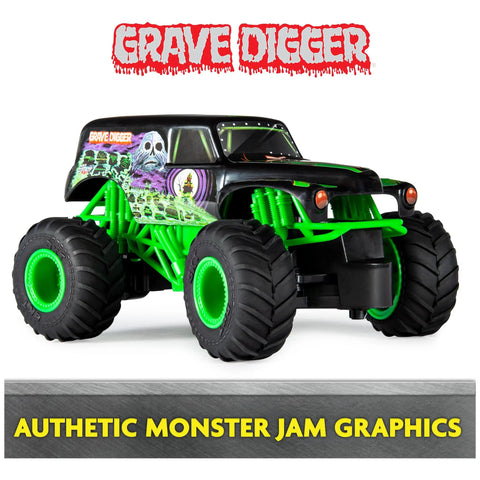 Awesome Grave Digger RC Monster Truck 1:24 scale in black and green with authentic Monster Jam graphics