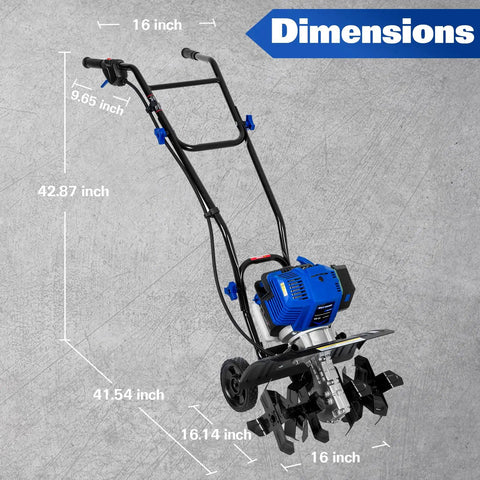 46Cc Four Cycle Gas Powered Rototiller Cultivator With 16 Inch Heavy Duty Steel Tines And Adjustable Wheels
