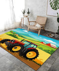6x9 Ft Cartoon Tractor Farm Rug That Is Machine Washable And Non Slip Low Pile Stain Resistant Area Rug for Living Room Decor