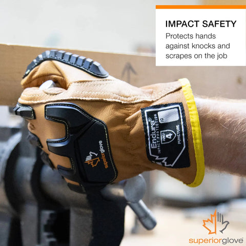 Endura Impact Leather Work Gloves With Water Resistance And Padded Palms Provide All Day Comfort Rock Solid Back Of Hand Protection