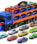 24 Die Cast Cars Included Transport Truck Toy For Kids Ages 3 To 7, Big Carrier Truck With Built In Storage For 24 Cars displayed