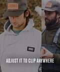 Travel Hat Clip With Adjustable Cap Retainer For Hiking Fishing Boating And Outdoor Adventures Lightweight 9 Inch Braided Cord in use