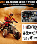All In One Wiring Harness Kit For 125cc And 150cc GY6 Engines With CDI Stator Regulator Ignition Coil And Waterproof Switches Easy Plug And Play Wire Loom For ATV Scooter Go Kart shown in use on ATV