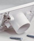 Hayden central vacuum wall inlet, white square-door with round hose outlet, rear view