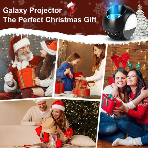 Galaxy Light Projector With 3D Aurora, Dope Night Light For Kids Room, Remote Control, pictured with Christmas gift theme