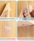 12 Pack Clear Adhesive Shelf Brackets No Drill Support Pegs Stick And Go Wall Mount Invisible Holders setup instructions on wood.