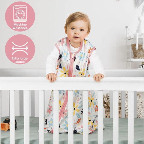 Baby in crib wearing 3-Pack Baby Sleep Sack 0-6 Months 100% Rayon Cotton Wearable Blanket With 2-Way Zipper Lightweight TOG 0.3