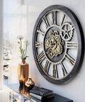 36 Inch Oversized Wall Clock With Real Moving Gears Vintage Industrial Decor Rustic Farmhouse Accent Piece displayed on a wall with decor.