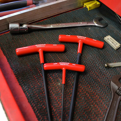 Heavy Duty Balldriver And Hex T Handle Set With Stand Eight Piece 2 To 10 mm Sizes Pro Grade Tools on workbench