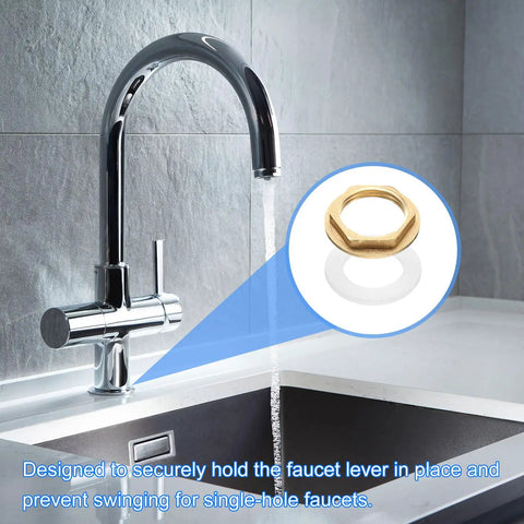 Top Shelf Brass Faucet Locknuts G3/4 Female Hex Pipe Fittings With Heavy Duty Silicone Washers For Under Sink Plumbing And Kitchen Basins, shown with faucet.