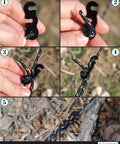 Aluminum Alloy Rope Tensioner For Camping Tent Guy Lines Cord Adjuster Ultralight Gear For Hiking And Backpacking Durable And Easy Setup Black 20 Pack in use.