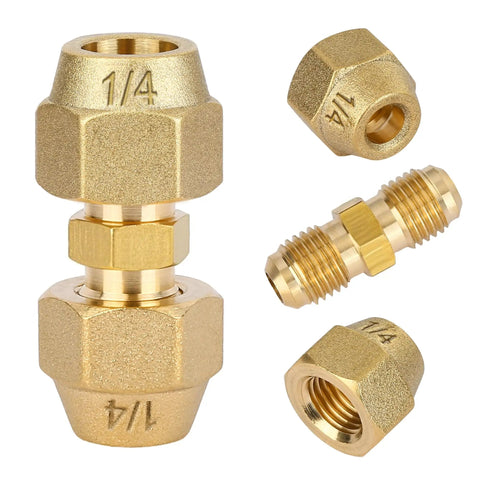Top Shelf 2 Pack 1/4 Inch Flare Nut Kit Solid Copper Pipe Extension Joint Connectors With Weld Free Brass Fittings detailed view.