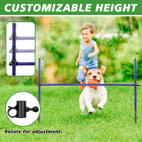 Dog jumping over Heavy Duty Metal Dog Agility Course Set For Backyard Training With Adjustable Height Jumps And Hurdles Rust Resistant Alloy Steel Obstacle Course Three Pack