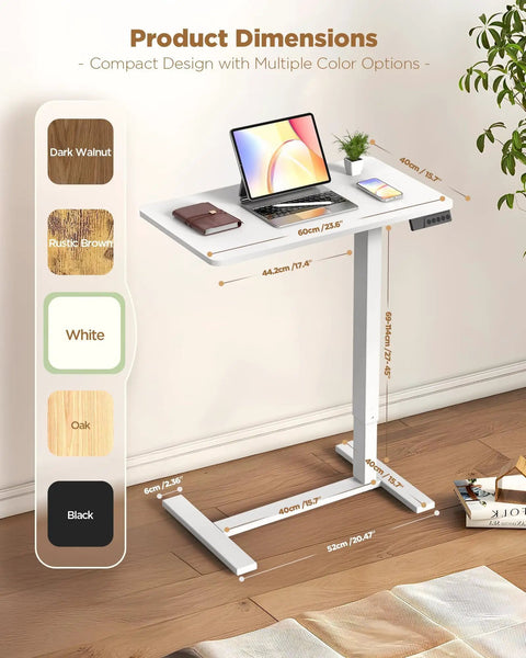 Yolezo 24 By 16 Inch Electric Overbed Table With Rolling Wheels And Smooth Height Adjustment Up To 47 Inches, White Laptop Desk dimensions and color options.