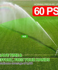 Tripod Base Brass Impact Sprinkler With Pulsating 360 Degree Coverage watering large lawn, 90 ft reach, heavy duty, 6,360 sq ft