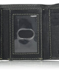 Genuine Leather RFID Blocking Trifold Wallet With Six Card Slots Clear ID Window Double Bill Fold And Strong RFID Protection For Everyday Carry In Black