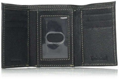 Genuine Leather RFID Blocking Trifold Wallet With Six Card Slots Clear ID Window Double Bill Fold And Strong RFID Protection For Everyday Carry In Black