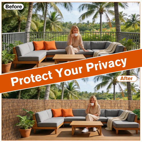 Natural Reed Fencing Roll Bamboo Privacy Screen for Patio Balcony Garden and Yard Outdoor Privacy Fence Roll Decorative Reed Screen Before and After Installation, 3.8 ft by 16.4 ft