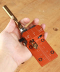 Solid Aluminum Dowel Jig Kit With Laser Cut Witness Mark And Depth Scale For Precise Drilling Half Inch Pro Grade Self Centering Dowel Jig Kit With Cobalt M35 Drill Bit in hand for size reference