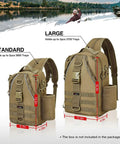 Water Resistant Fishing Backpack With Rod Holder And Padded Straps Lightweight Sling Bag For Gear And Equipment Khaki Durable 1000D Nylon
