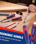 True Workhorse 10 Piece Bevel Edge Wood Chisel Set For Fine Cabinetry And Precision Carving featuring ergonomic handles and steel blades.