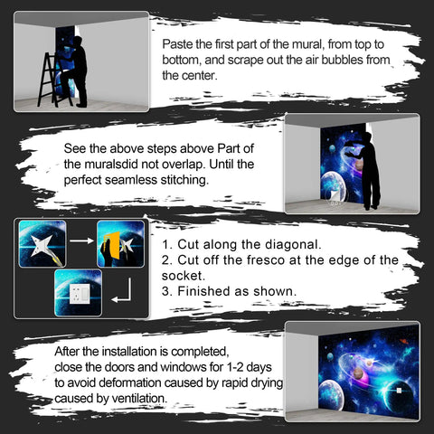 Epic Kids Planet Murals Galaxy Backdrop Solar System Starry Night Sky Ceiling Living Room And Bedroom Wallpaper Large 195 X 120 Inches Fabric Wall Mural Not Peel And Stick Waterproof Easy To Clean Home Theater Universe installation guide with step-by-step instructions.