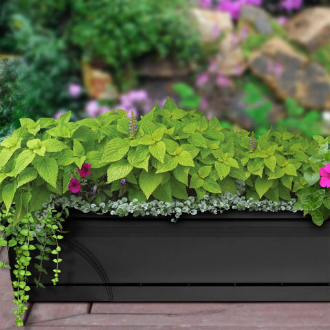 Set Of 2 36-Inch Rectangular Planter Pots For Indoor Outdoor Use, Weather-Resistant Resin Garden Boxes With Medallion Window Display