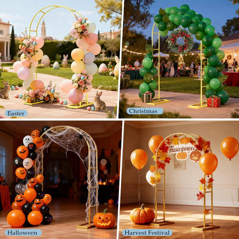 Festive setups with Beefy 7 Point 2 Foot By 4 Point 3 Foot Balloon Arch Stand Made Of Metal Pergola Arbors for various occasions.